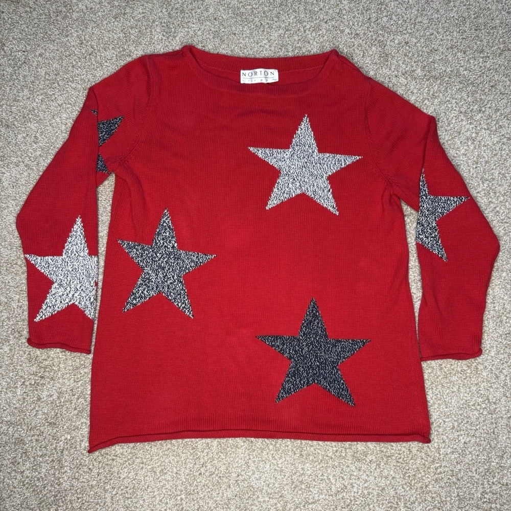 Vintage Norton Studio Sweater Women's Size Small Star Print Red Boatneck